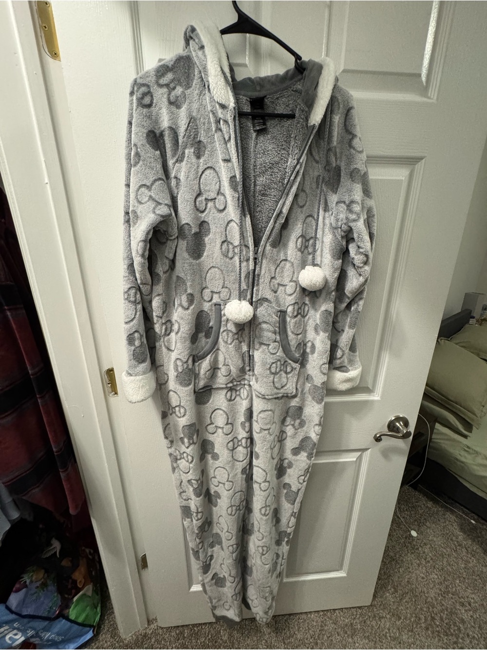 Disney Mickey and Minnie Mouse Fleece Hooded Onesie Pajamas Size Large